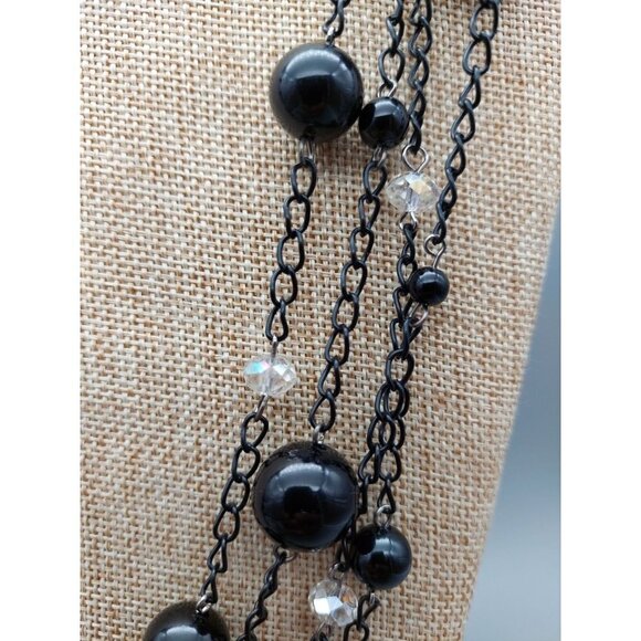 CJ Banks Black Chain Beaded Multi Strand Necklace Clear Beads 27" - Picture 5 of 8